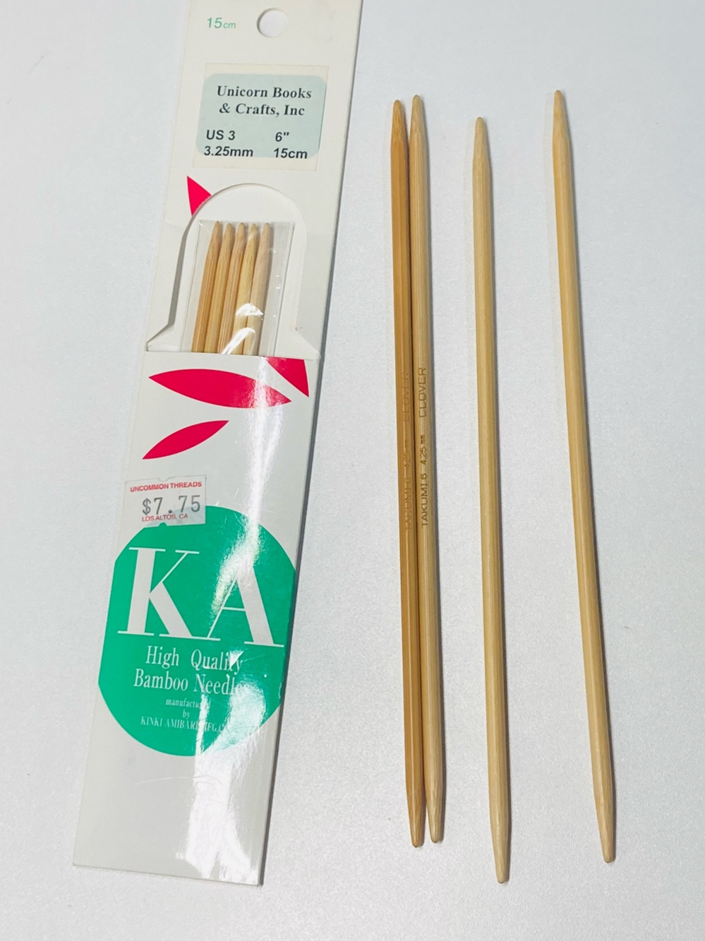 NEW KA Bamboo Double-Pointed Needles - Natural Wood 6" US 3‎ AND 4 More